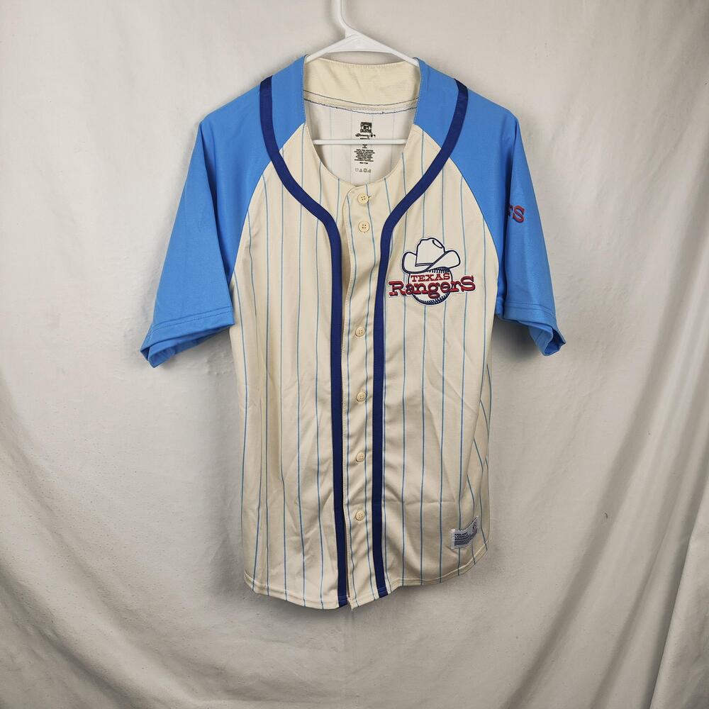 Texas Rangers Jersey Mens Medium Blue MLB Baseball Cooperstown Button Dynasty
